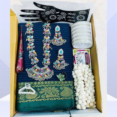 কটন শাড়ি, জুয়েলারি সেট, চুড়িসহ ফুল কম্বো প্যাকেজ